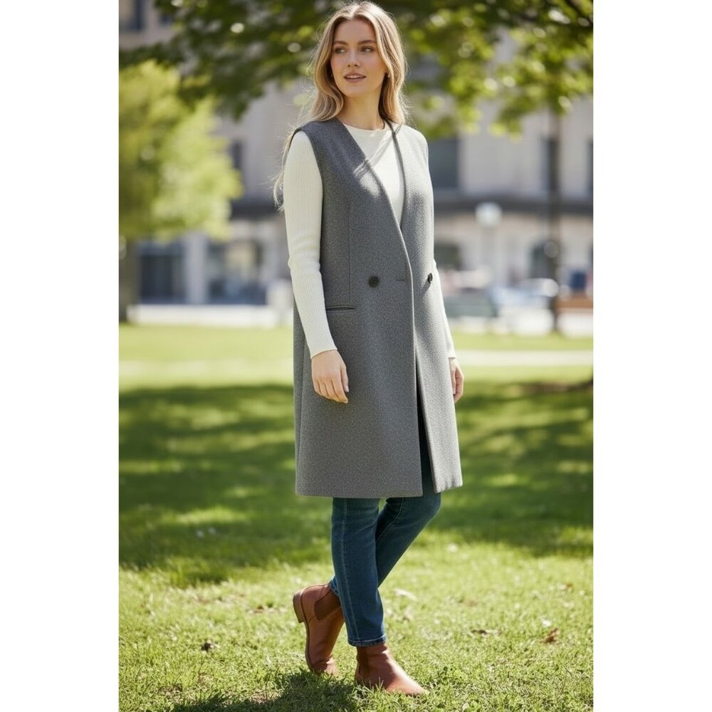 Grey Wool Blend Double Breasted Duster Vest Zara Size M